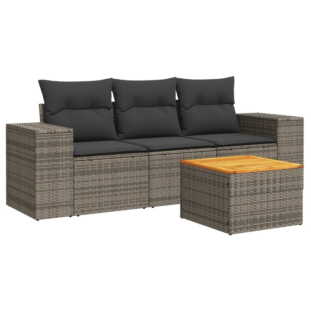 4-delige Loungeset met kussens poly rattan grijs Tuinsets | Creëer jouw Trendy Thuis | Gratis bezorgd & Retour | Trendy.nl