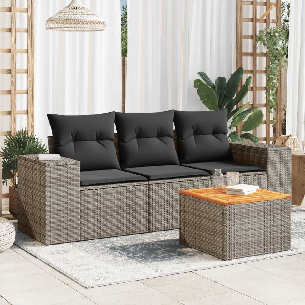 4-delige Loungeset met kussens poly rattan grijs Tuinsets | Creëer jouw Trendy Thuis | Gratis bezorgd & Retour | Trendy.nl