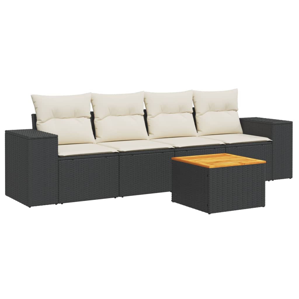 5-delige Loungeset met kussens poly rattan zwart Tuinsets | Creëer jouw Trendy Thuis | Gratis bezorgd & Retour | Trendy.nl