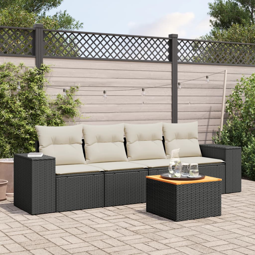 5-delige Loungeset met kussens poly rattan zwart Tuinsets | Creëer jouw Trendy Thuis | Gratis bezorgd & Retour | Trendy.nl