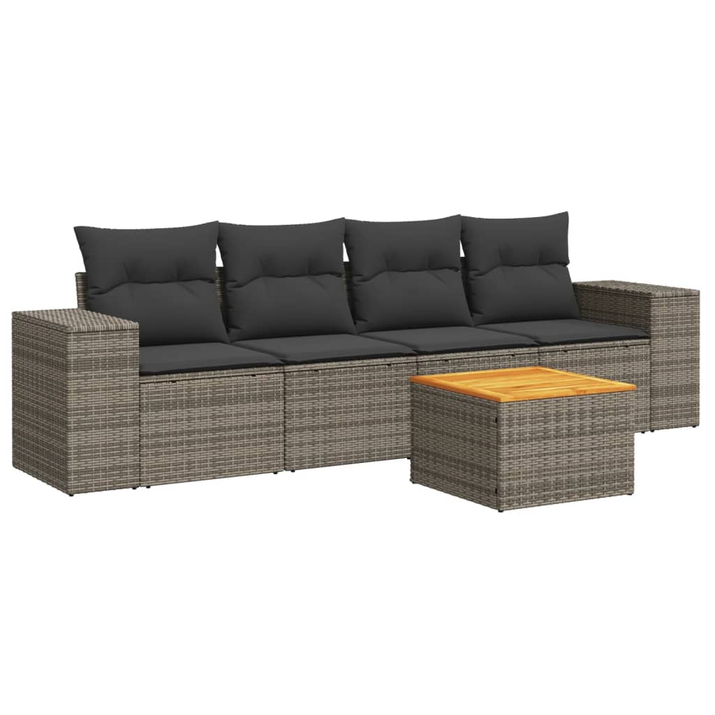 5-delige Loungeset met kussens poly rattan grijs Tuinsets | Creëer jouw Trendy Thuis | Gratis bezorgd & Retour | Trendy.nl