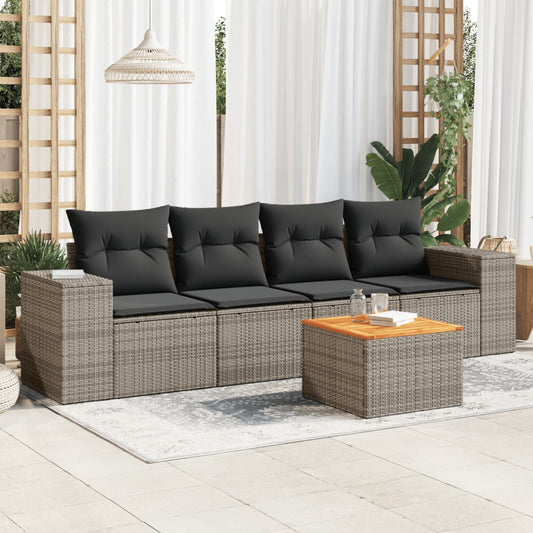 5-delige Loungeset met kussens poly rattan grijs Tuinsets | Creëer jouw Trendy Thuis | Gratis bezorgd & Retour | Trendy.nl