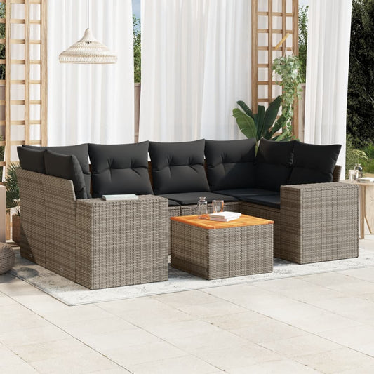 7-delige Loungeset met kussens poly rattan grijs Tuinsets | Creëer jouw Trendy Thuis | Gratis bezorgd & Retour | Trendy.nl