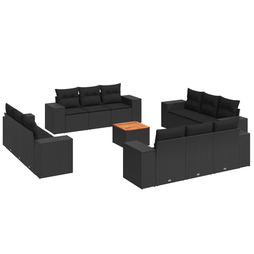 13-delige Loungeset met kussens poly rattan zwart Tuinsets | Creëer jouw Trendy Thuis | Gratis bezorgd & Retour | Trendy.nl