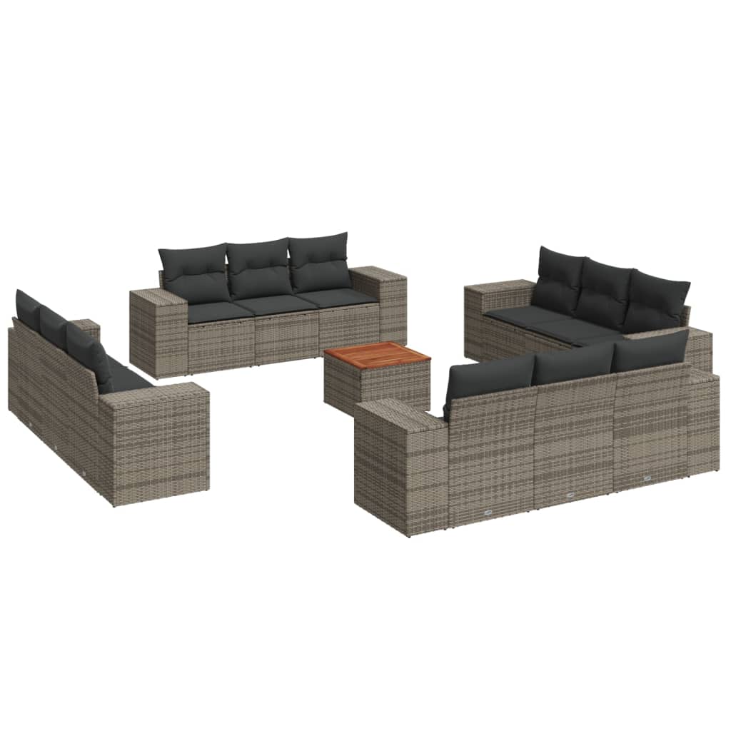 13-delige Loungeset met kussens poly rattan grijs Tuinsets | Creëer jouw Trendy Thuis | Gratis bezorgd & Retour | Trendy.nl