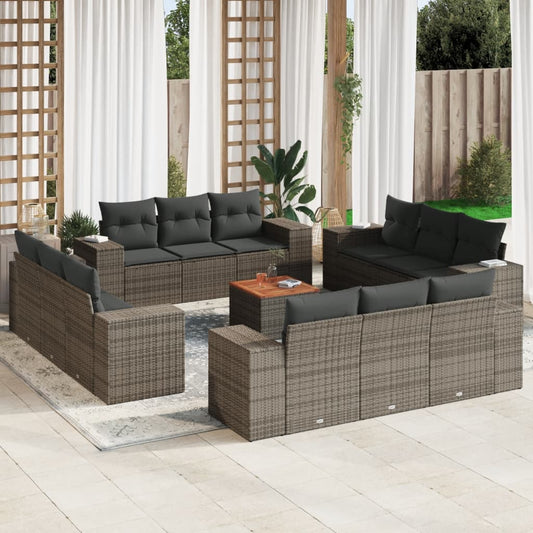 13-delige Loungeset met kussens poly rattan grijs Tuinsets | Creëer jouw Trendy Thuis | Gratis bezorgd & Retour | Trendy.nl