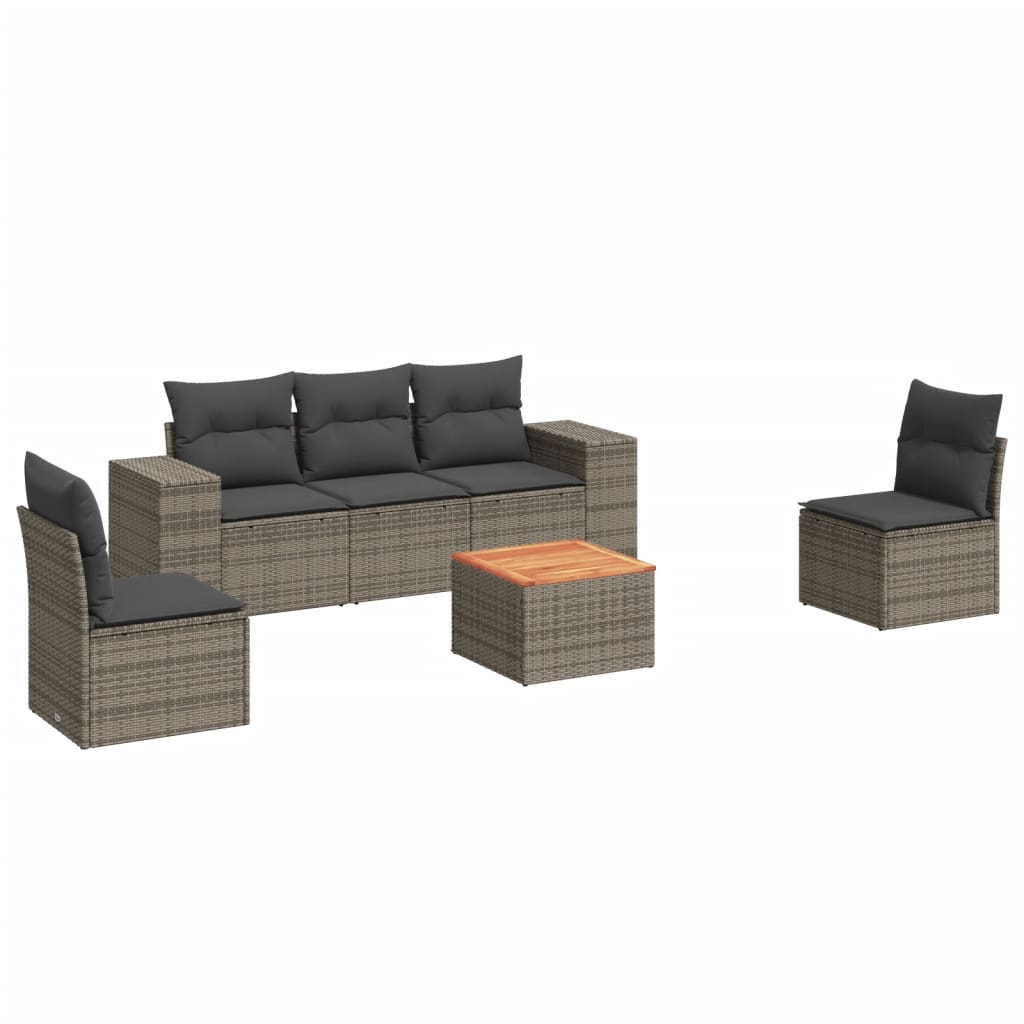 6-delige Loungeset met kussens poly rattan grijs Tuinsets | Creëer jouw Trendy Thuis | Gratis bezorgd & Retour | Trendy.nl