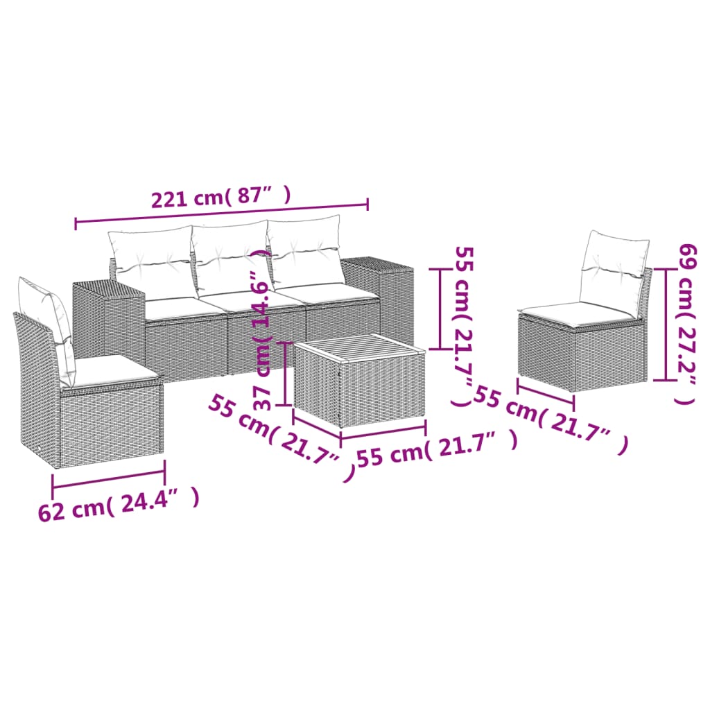 6-delige Loungeset met kussens poly rattan grijs Tuinsets | Creëer jouw Trendy Thuis | Gratis bezorgd & Retour | Trendy.nl