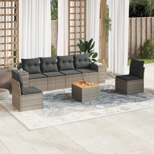 7-delige Loungeset met kussens poly rattan grijs Tuinsets | Creëer jouw Trendy Thuis | Gratis bezorgd & Retour | Trendy.nl