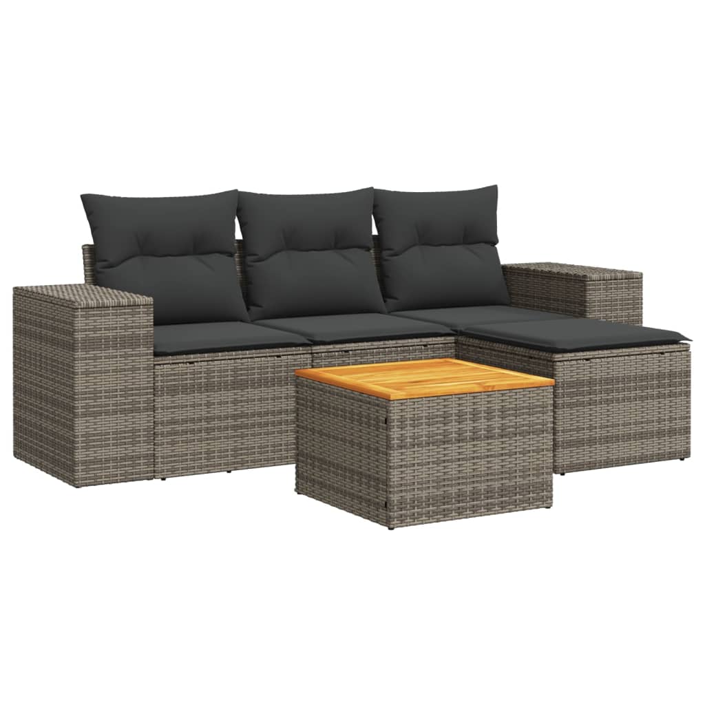 5-delige Loungeset met kussens poly rattan grijs Tuinsets | Creëer jouw Trendy Thuis | Gratis bezorgd & Retour | Trendy.nl