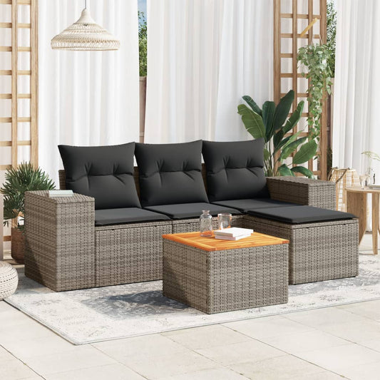 5-delige Loungeset met kussens poly rattan grijs Tuinsets | Creëer jouw Trendy Thuis | Gratis bezorgd & Retour | Trendy.nl