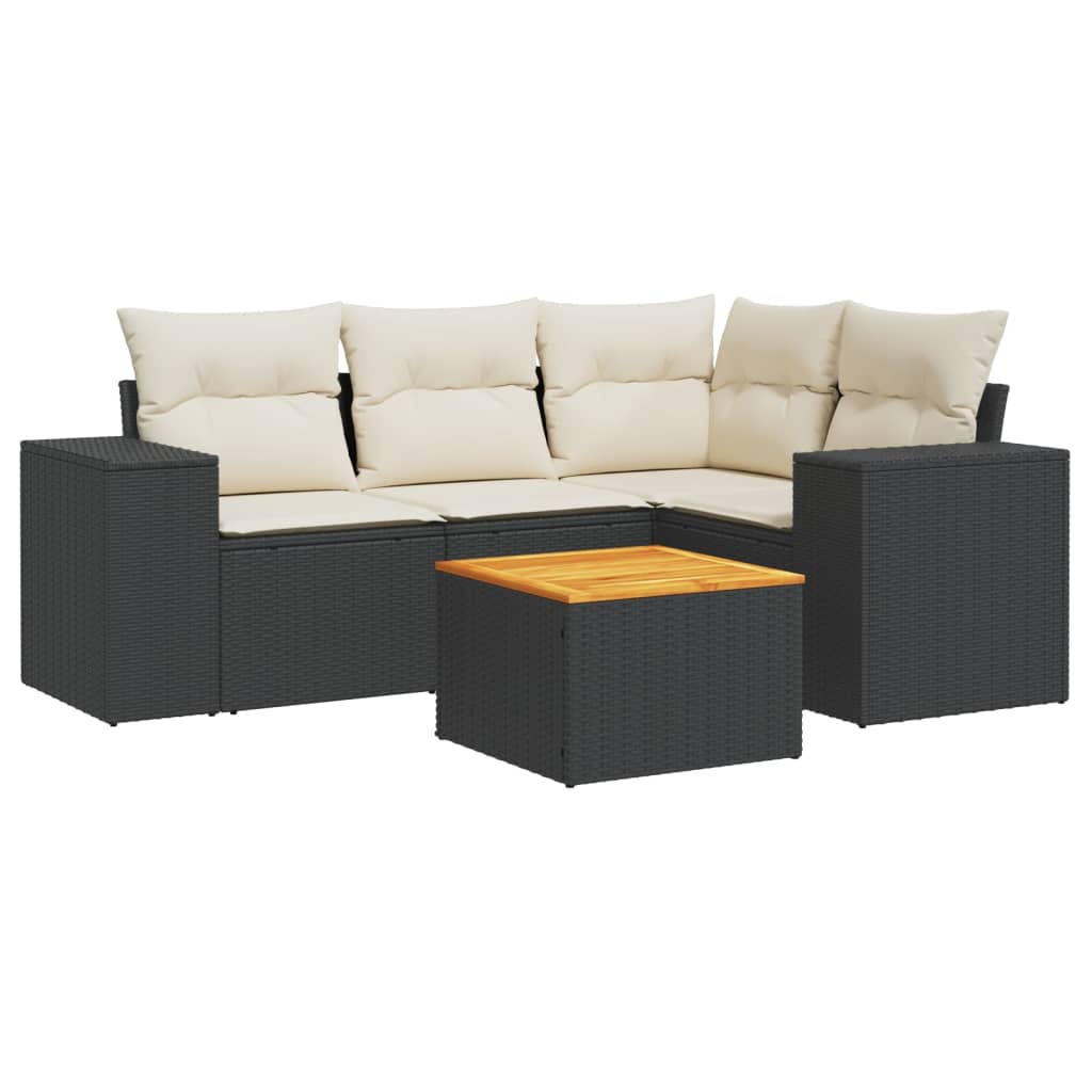 5-delige Loungeset met kussens poly rattan zwart Tuinsets | Creëer jouw Trendy Thuis | Gratis bezorgd & Retour | Trendy.nl