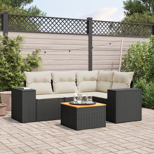 5-delige Loungeset met kussens poly rattan zwart Tuinsets | Creëer jouw Trendy Thuis | Gratis bezorgd & Retour | Trendy.nl