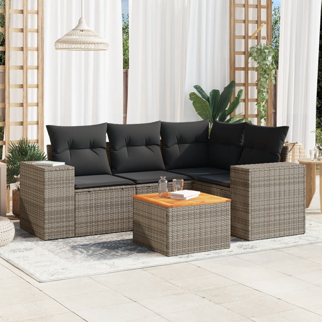 5-delige Loungeset met kussens poly rattan grijs Tuinsets | Creëer jouw Trendy Thuis | Gratis bezorgd & Retour | Trendy.nl