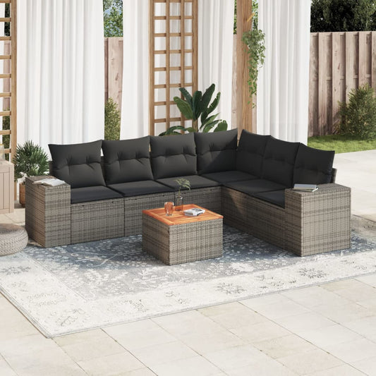 7-delige Loungeset met kussens poly rattan grijs Tuinsets | Creëer jouw Trendy Thuis | Gratis bezorgd & Retour | Trendy.nl