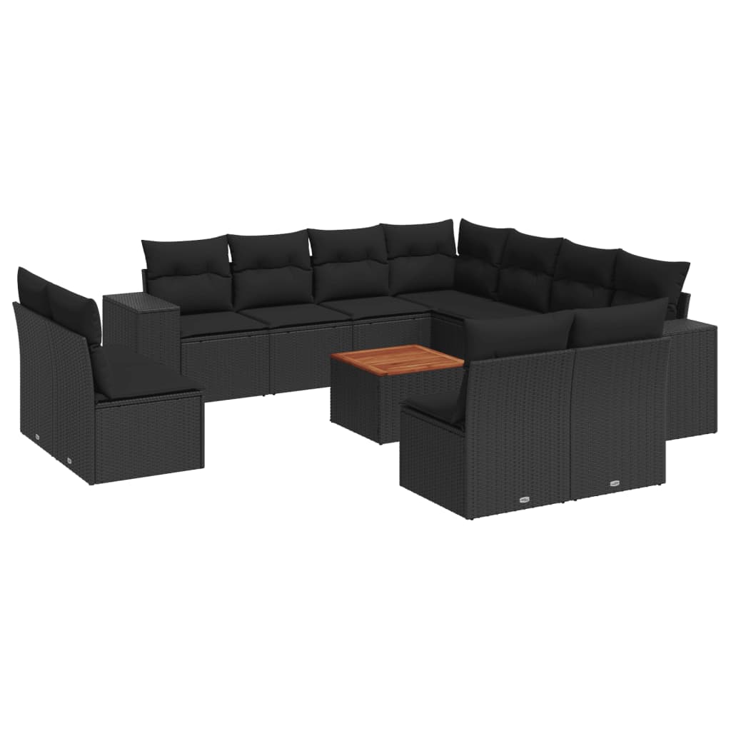 12-delige Loungeset met kussens poly rattan zwart