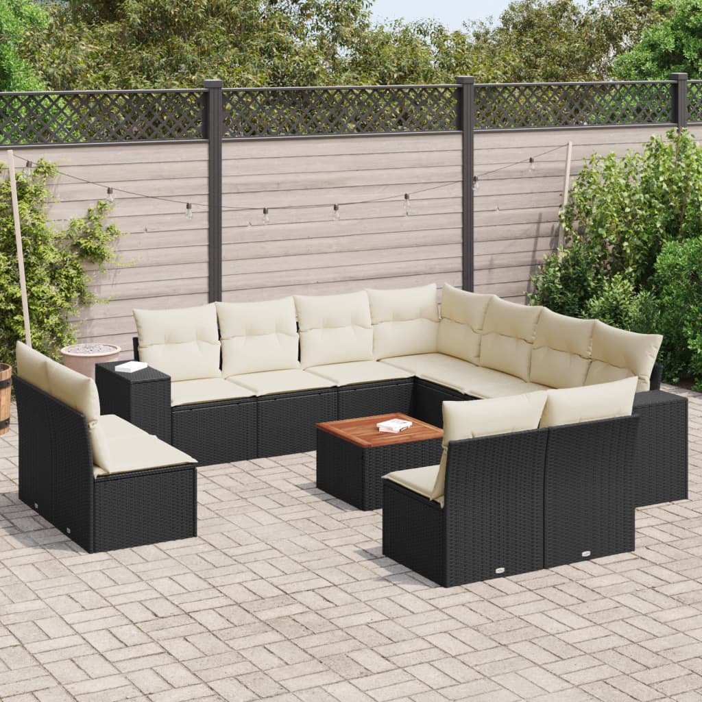 12-delige Loungeset met kussens poly rattan zwart