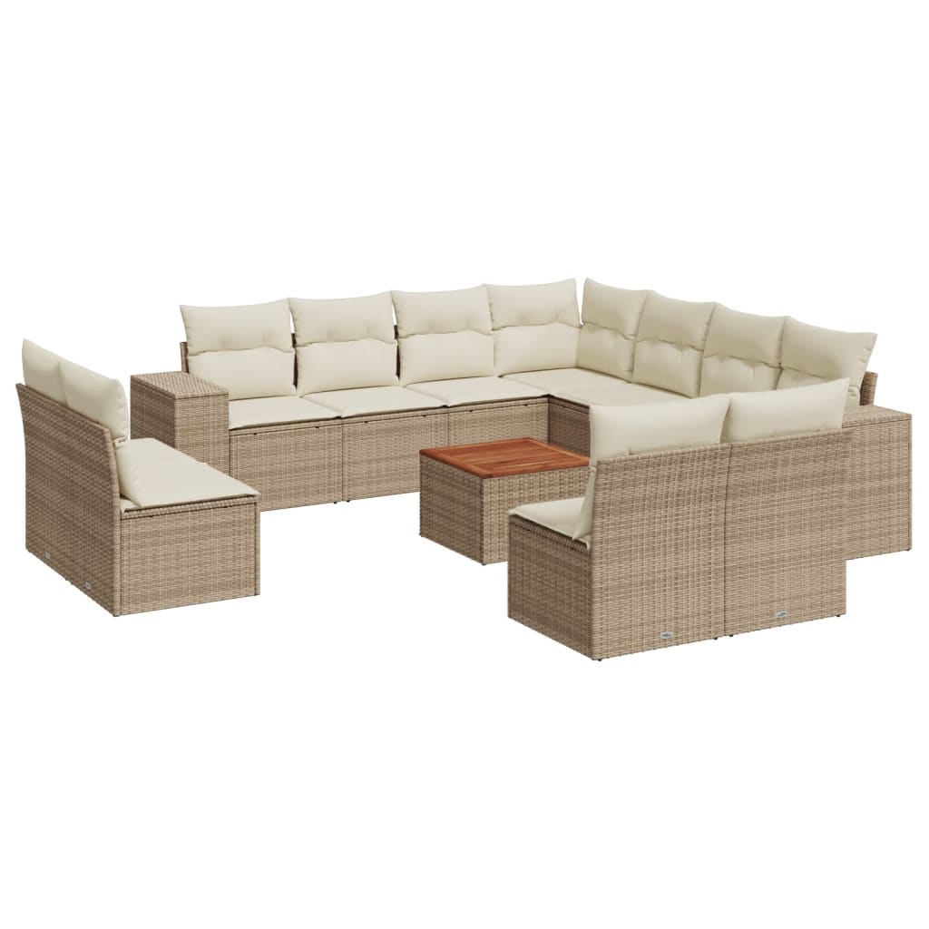 12-delige Loungeset met kussens poly rattan beige