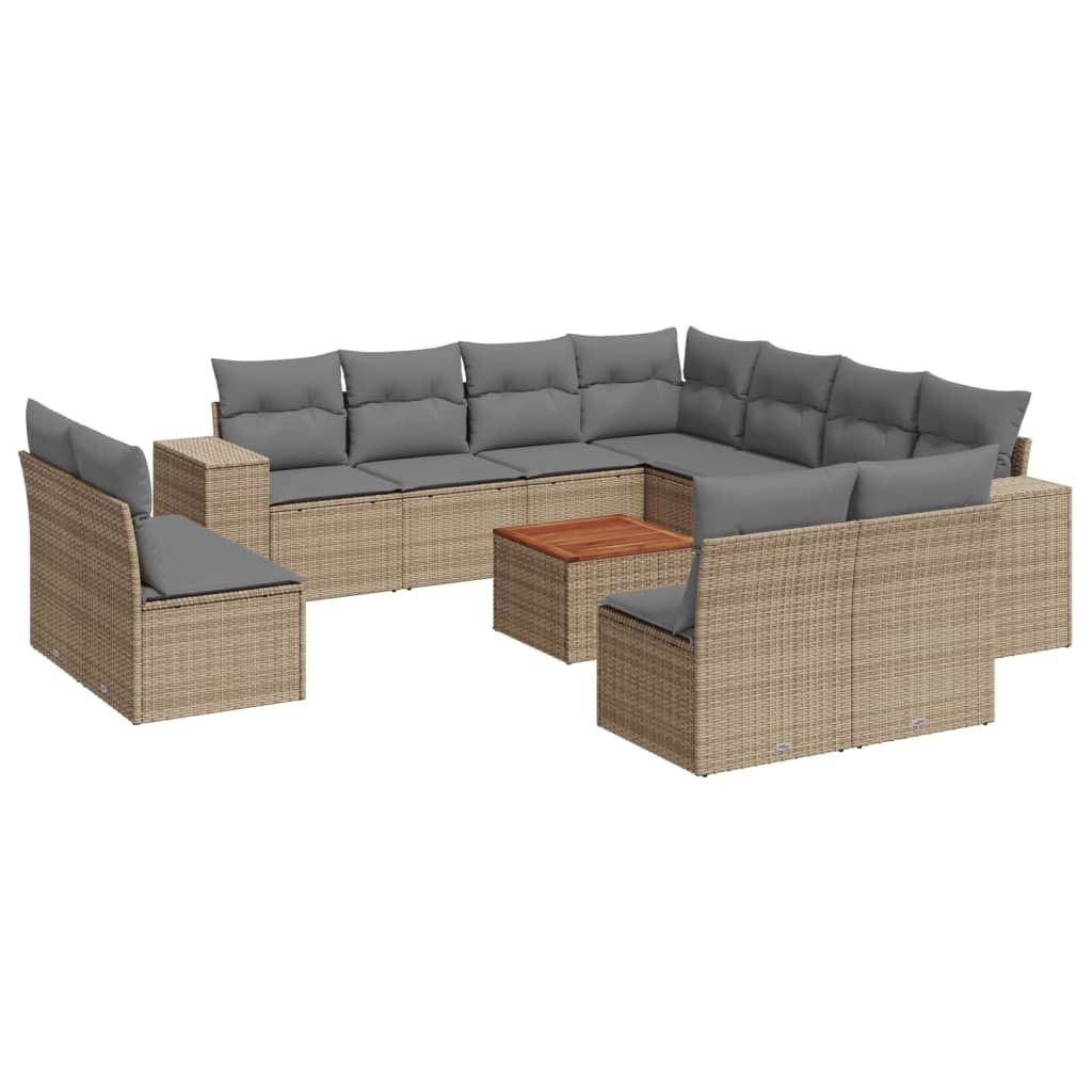 12-delige Loungeset met kussens poly rattan beige