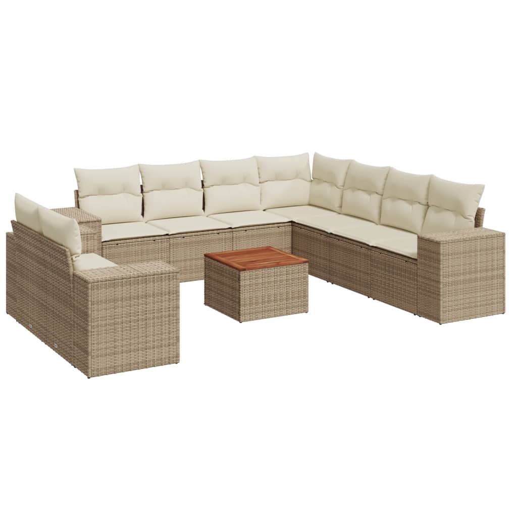 10-delige Loungeset met kussens poly rattan beige