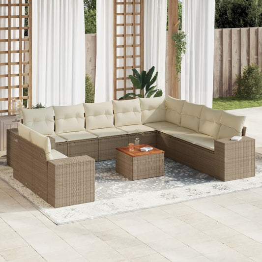 11-delige Tuinset met kussens poly rattan beige