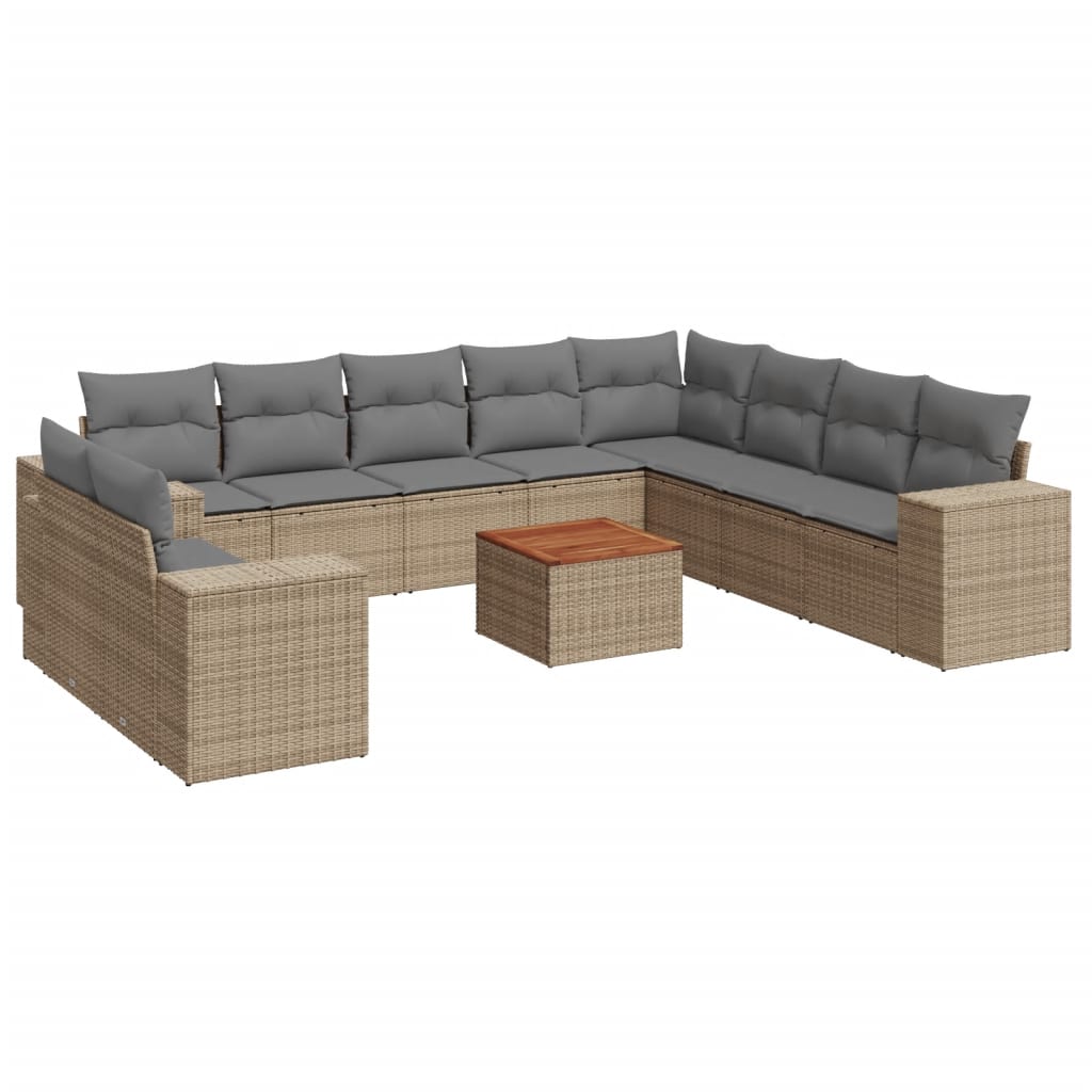 11-delige Tuinset met kussens poly rattan beige