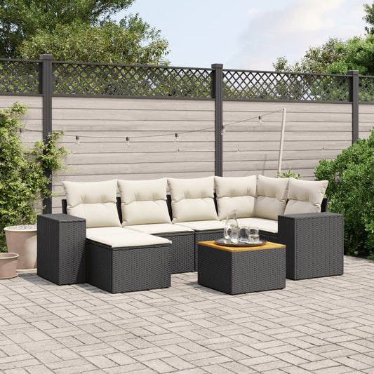 7-delige Loungeset met kussens poly rattan zwart Tuinsets | Creëer jouw Trendy Thuis | Gratis bezorgd & Retour | Trendy.nl