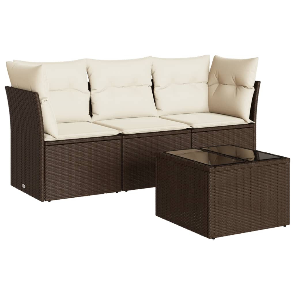 4-delige Loungeset met kussens poly rattan bruin