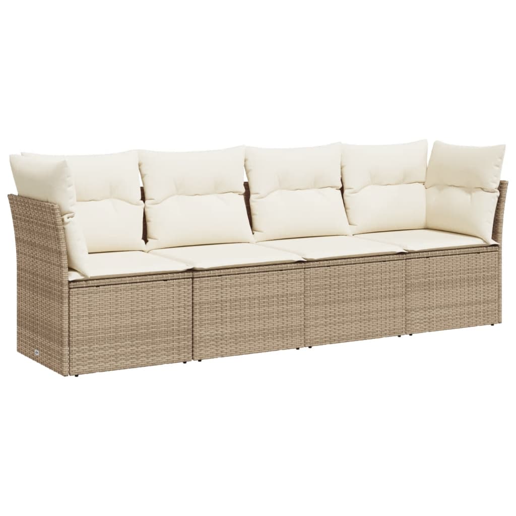 4-delige Loungeset met kussens poly rattan beige