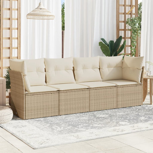 4-delige Loungeset met kussens poly rattan beige