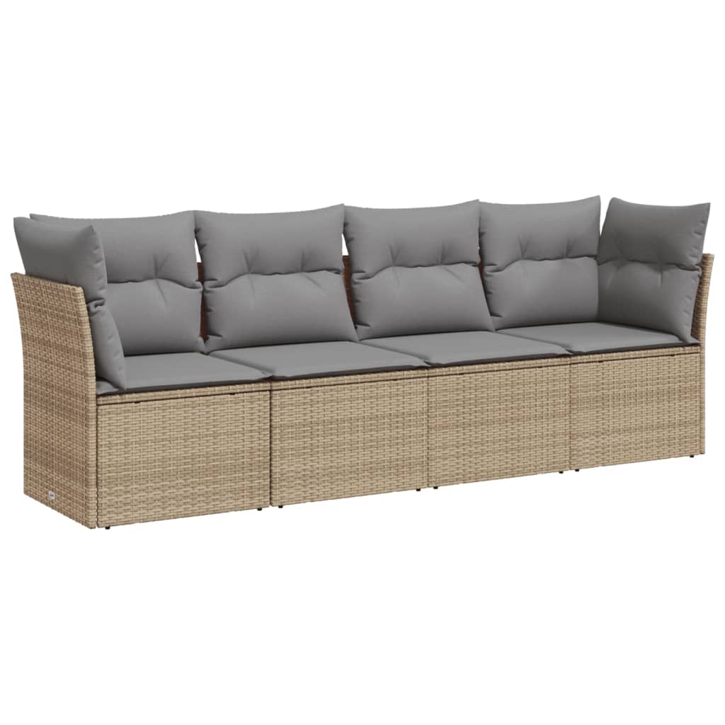 4-delige Loungeset met kussens poly rattan beige