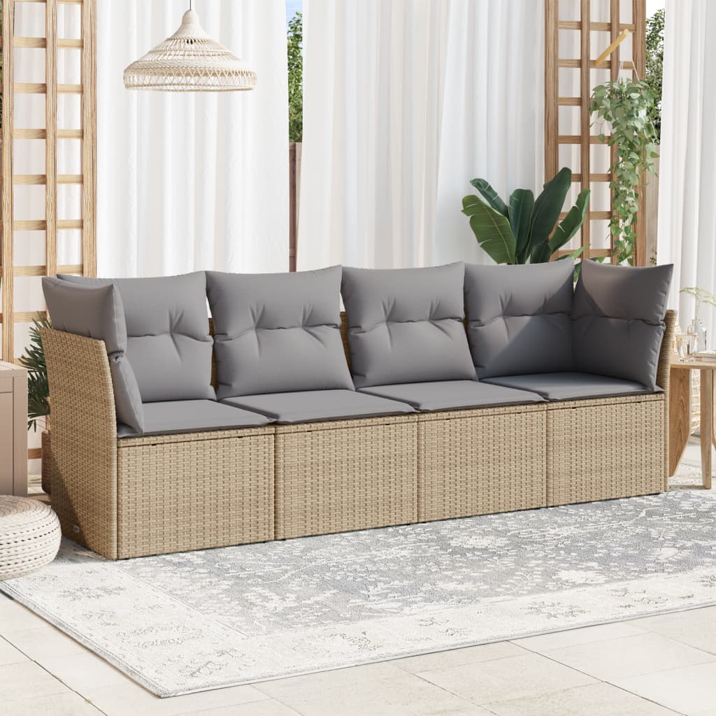 4-delige Loungeset met kussens poly rattan beige