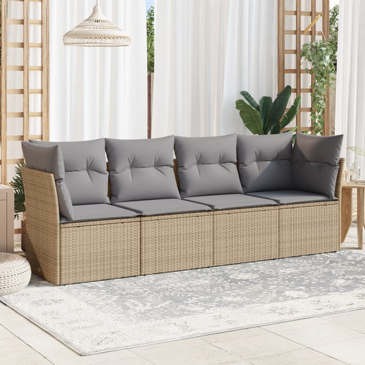 4-delige Loungeset met kussens poly rattan beige