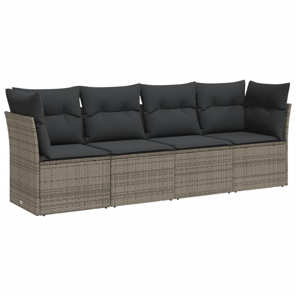 4-delige Loungeset met kussens poly rattan grijs