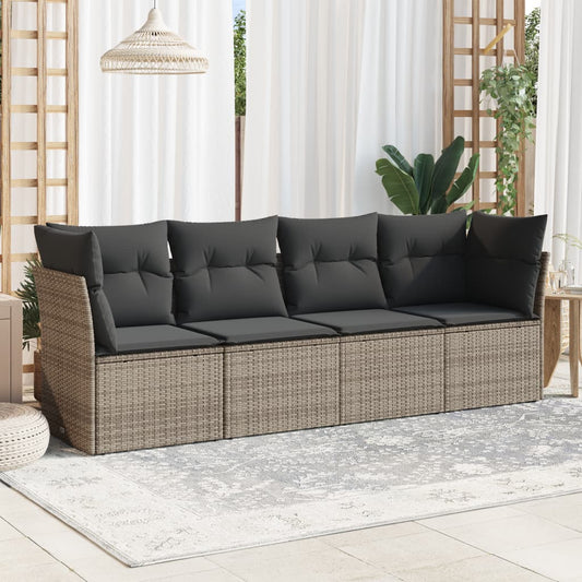 4-delige Loungeset met kussens poly rattan grijs