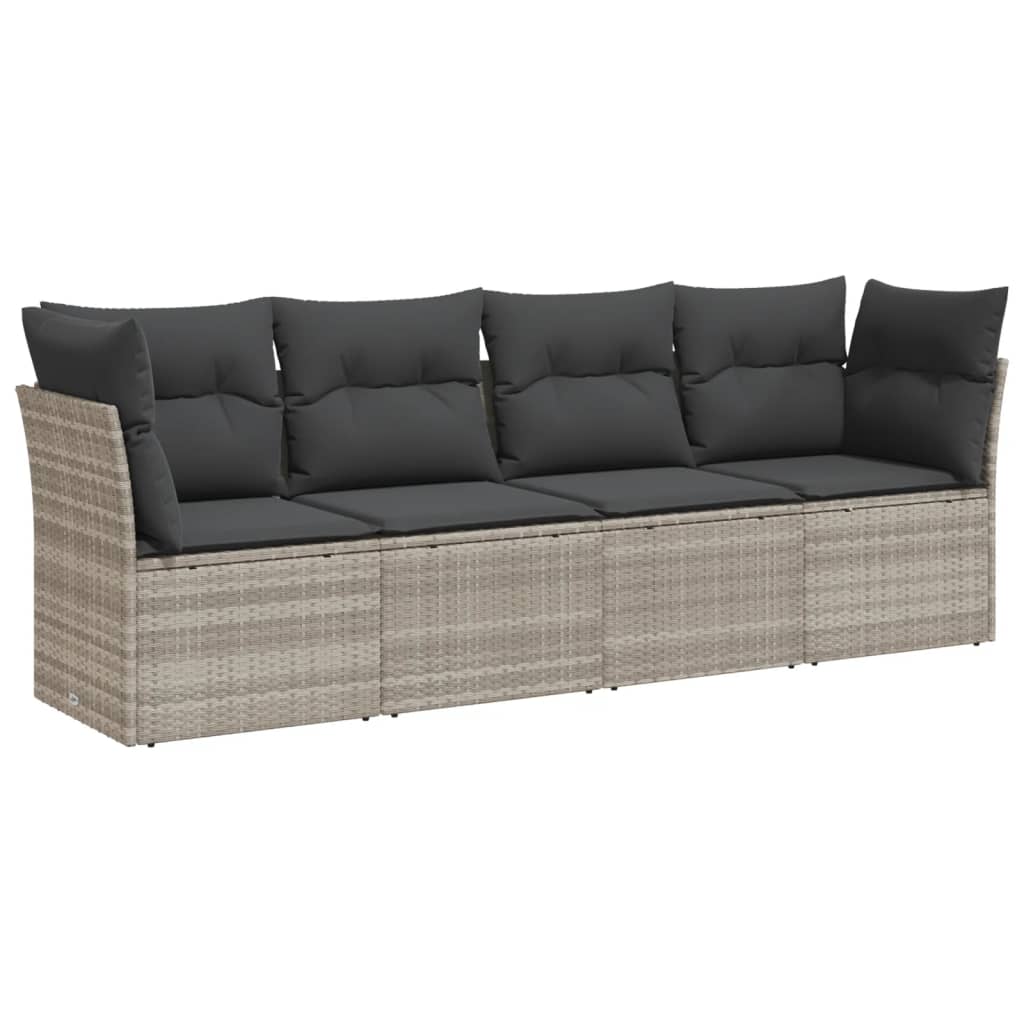 4-delige Loungeset met kussens poly rattan lichtgrijs