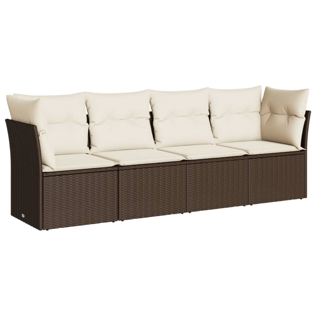 4-delige Loungeset met kussens poly rattan bruin