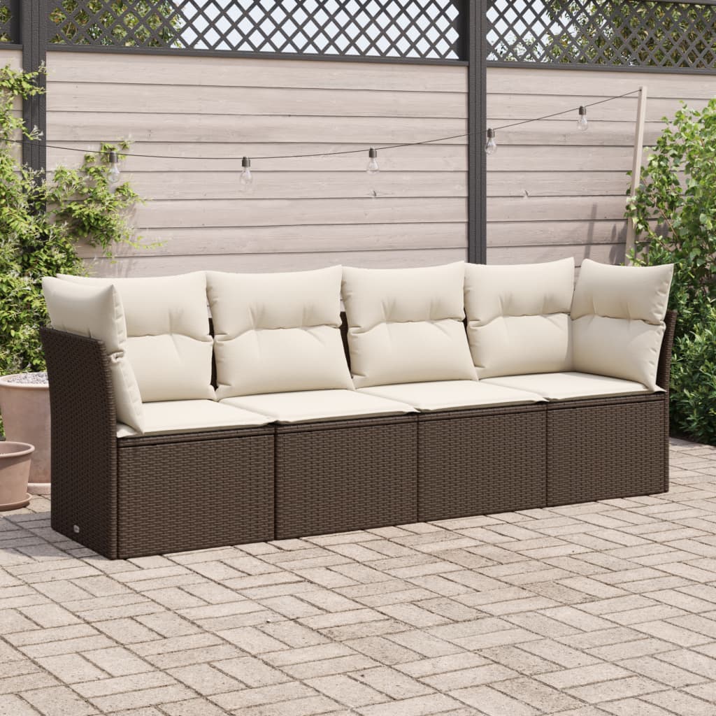 4-delige Loungeset met kussens poly rattan bruin