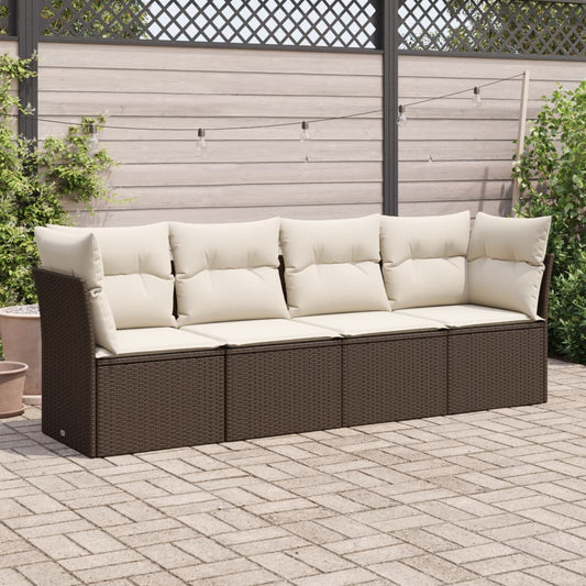 4-delige Loungeset met kussens poly rattan bruin