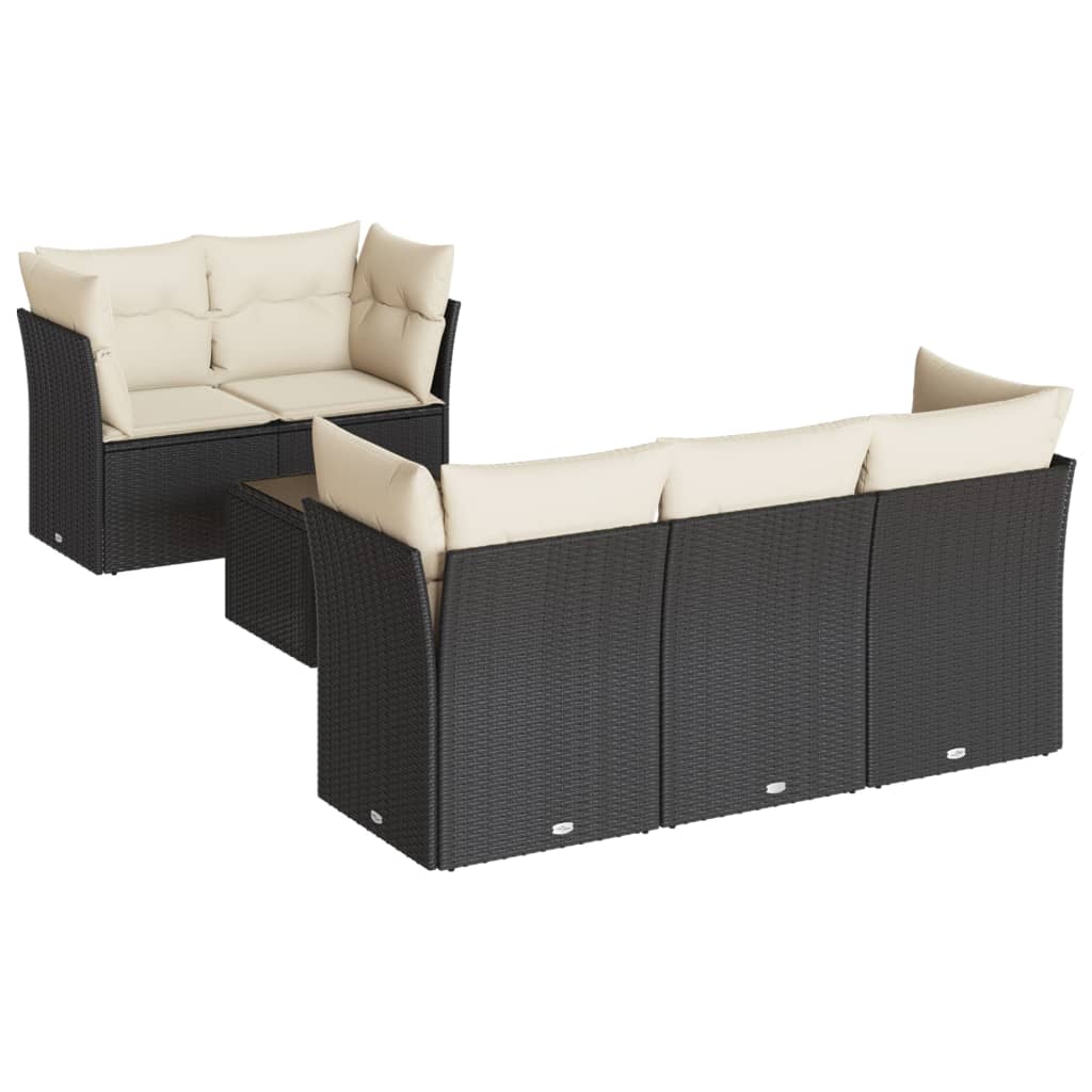 6-delige Loungeset met kussens poly rattan zwart