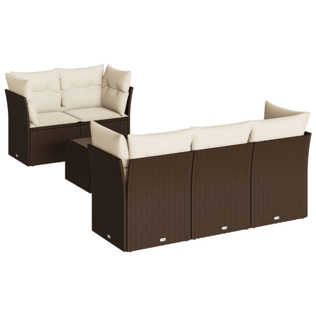 6-delige Loungeset met kussens poly rattan bruin