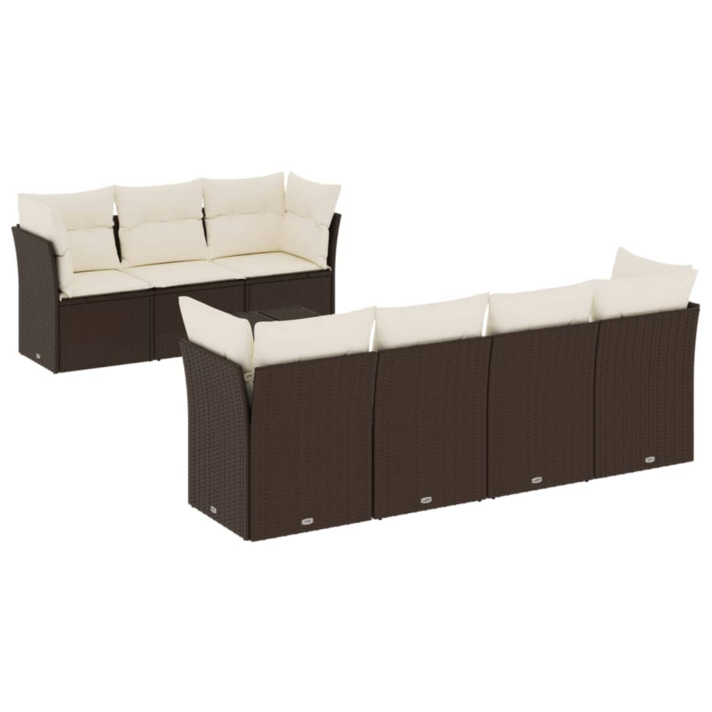 8-delige Loungeset met kussens poly rattan bruin