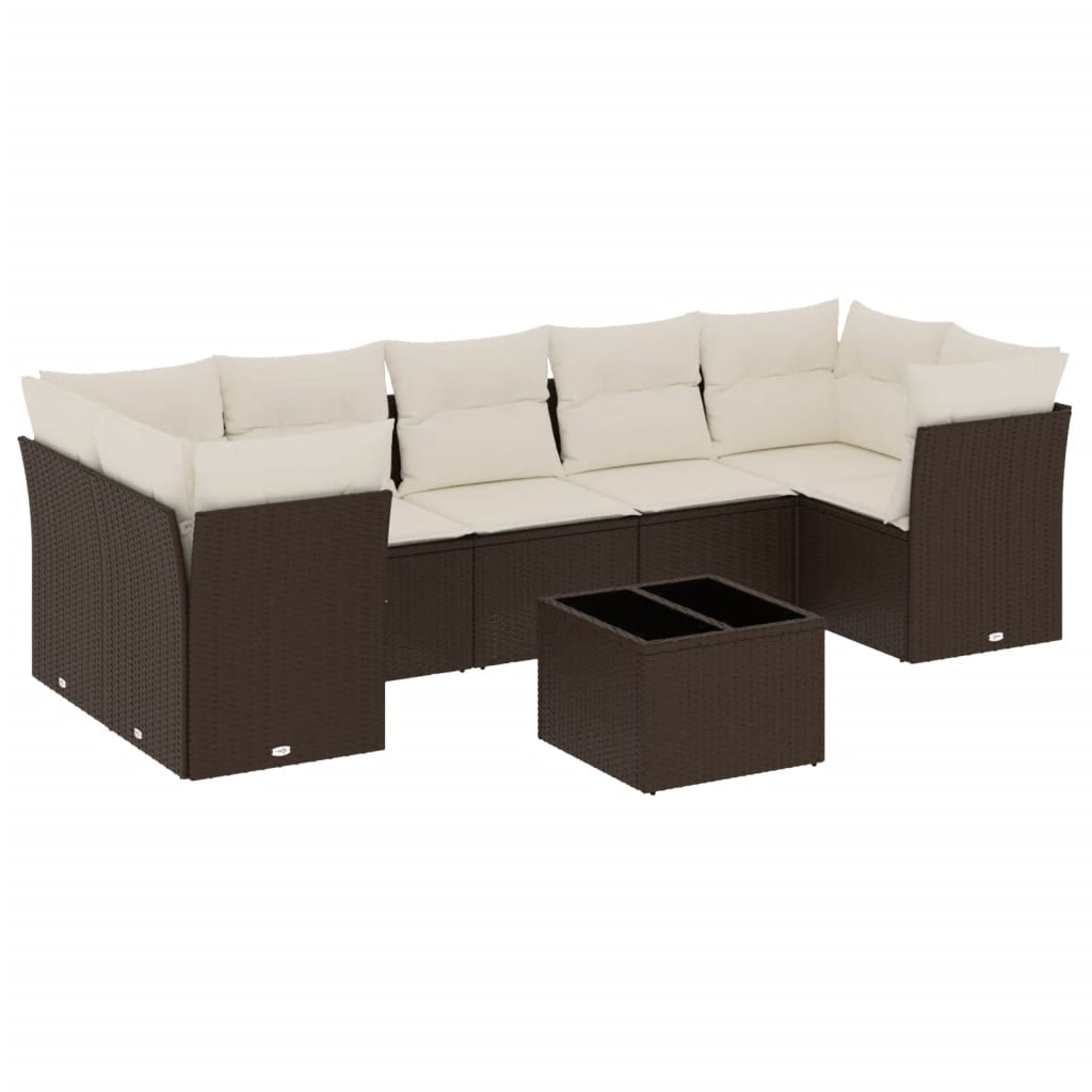 8-delige Loungeset met kussens poly rattan bruin