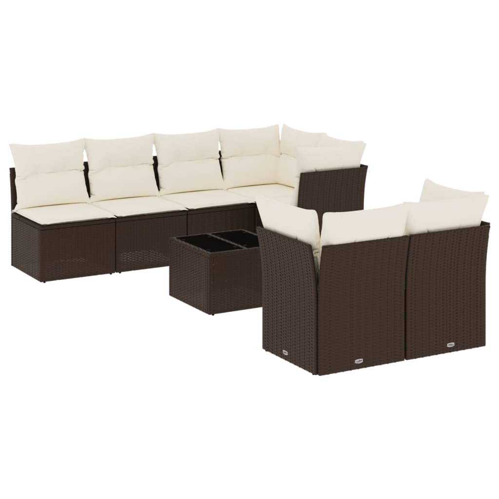 8-delige Loungeset met kussens poly rattan bruin