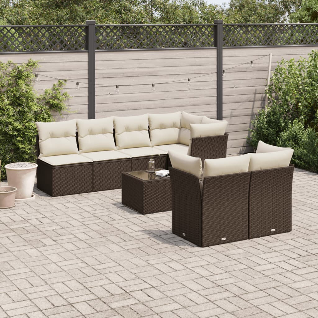 8-delige Loungeset met kussens poly rattan bruin