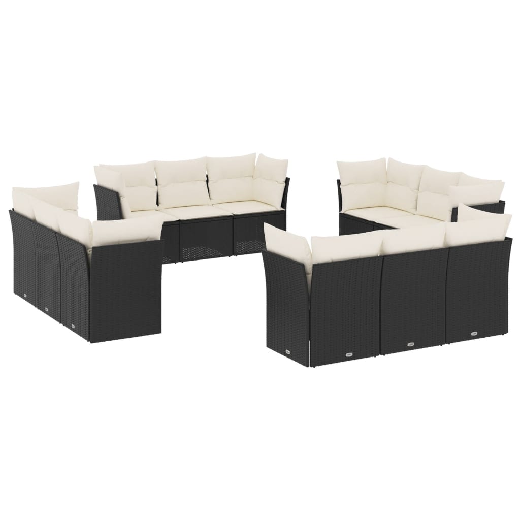 12-delige Loungeset met kussens poly rattan zwart