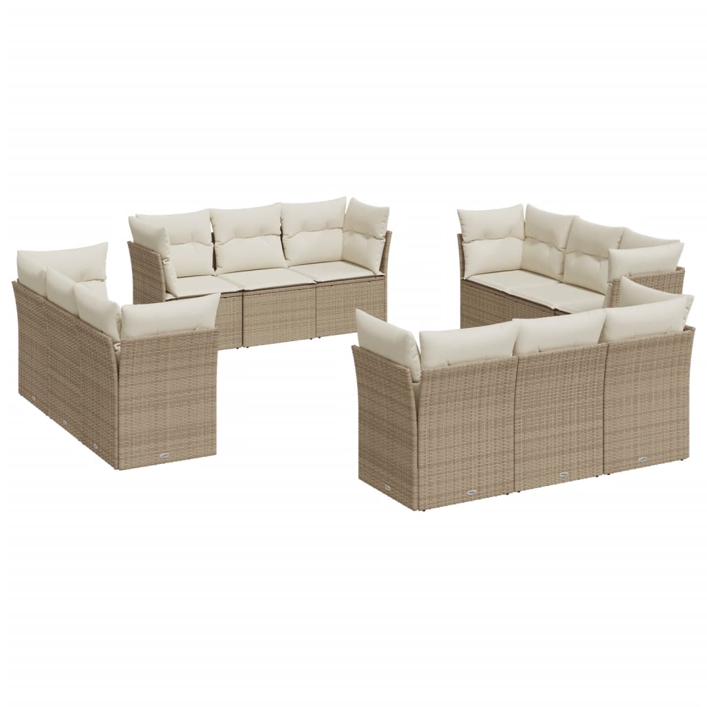 12-delige Loungeset met kussens poly rattan beige