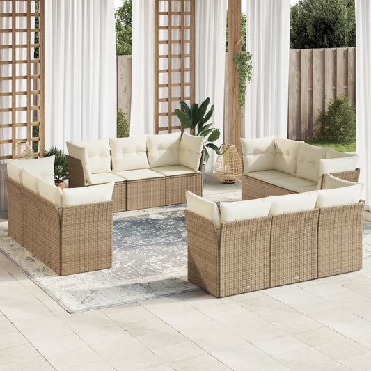 12-delige Loungeset met kussens poly rattan beige