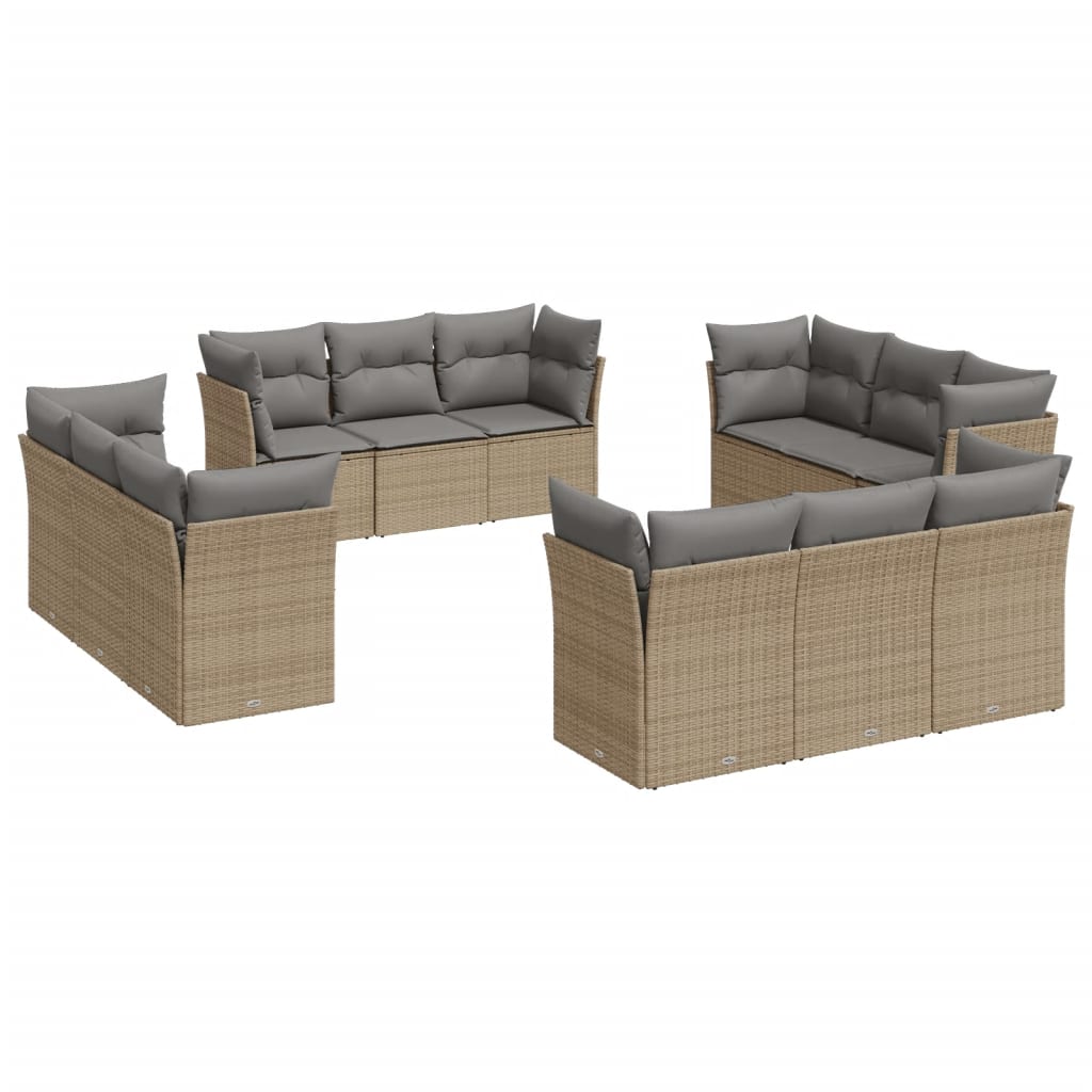 12-delige Loungeset met kussens poly rattan beige