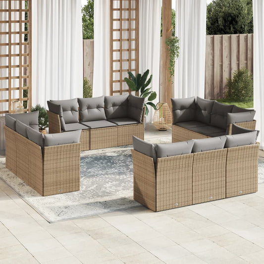 12-delige Loungeset met kussens poly rattan beige